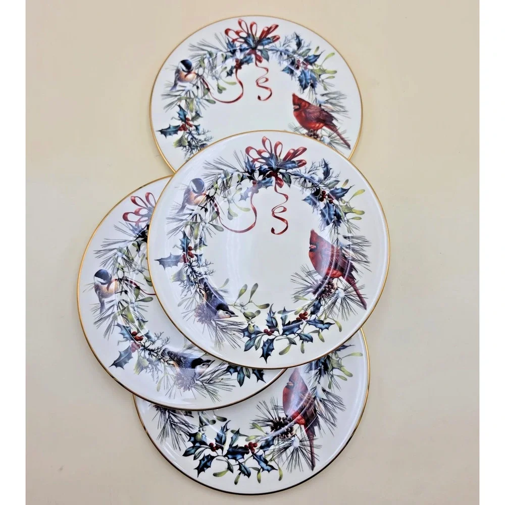 4 Lenox Winter Greetings Cardinal Salad Plates 8